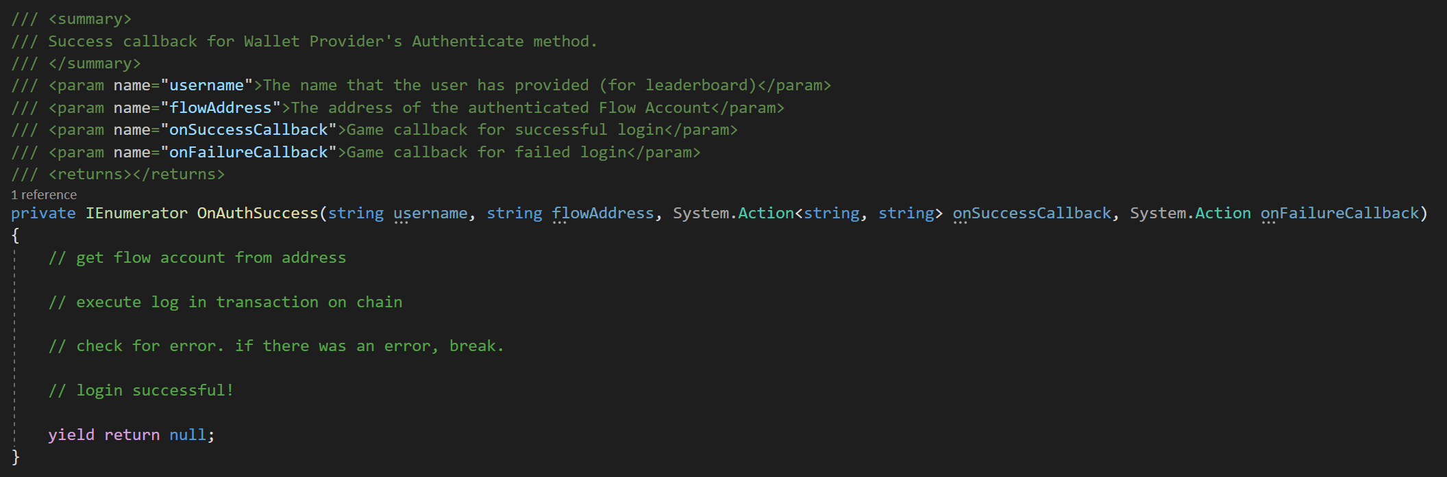 OnAuthSuccess function blank state example